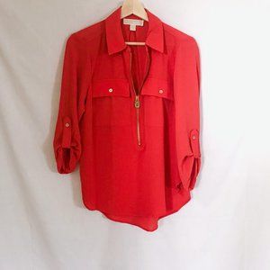 michael kors // orange zip down blouse